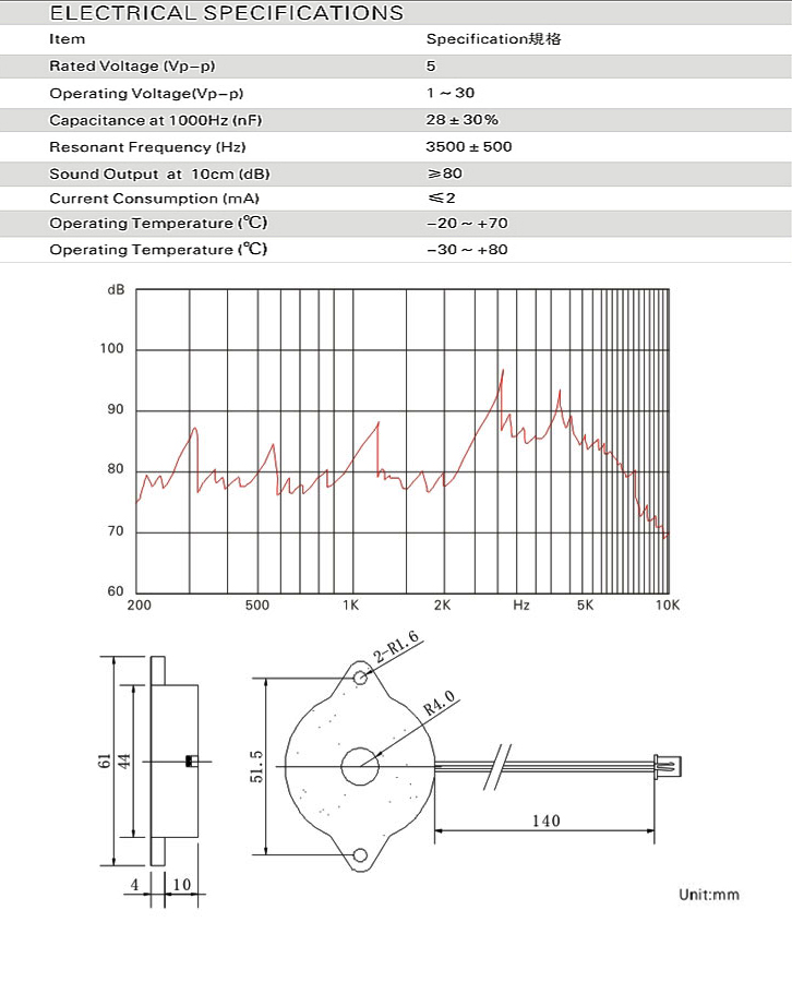 壓電式蜂鳴器型號(hào)圖